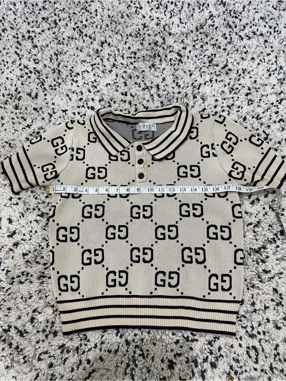 Classic Monogram Knit Short Sleeve Polo Shirt Cream and Black size S